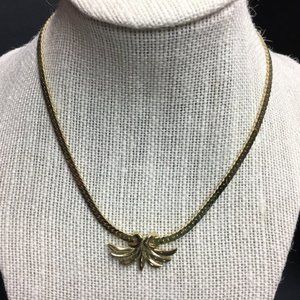 Art Deco Fan Necklace Thick Gold Chain Retro Vintage Granny Soft Girl Cottage